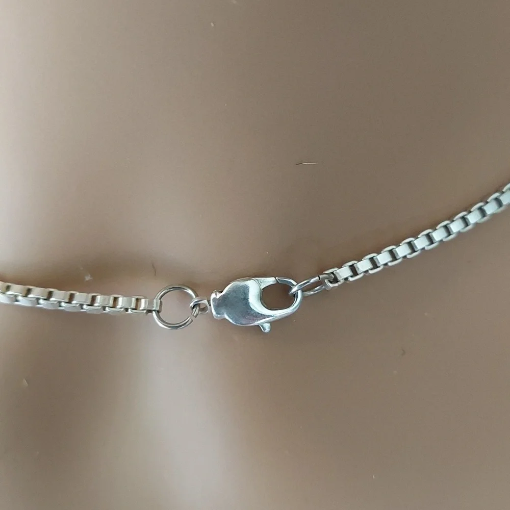 Handcrafted Sterling Silver Amethyst dangle Box Chain Necklace  New